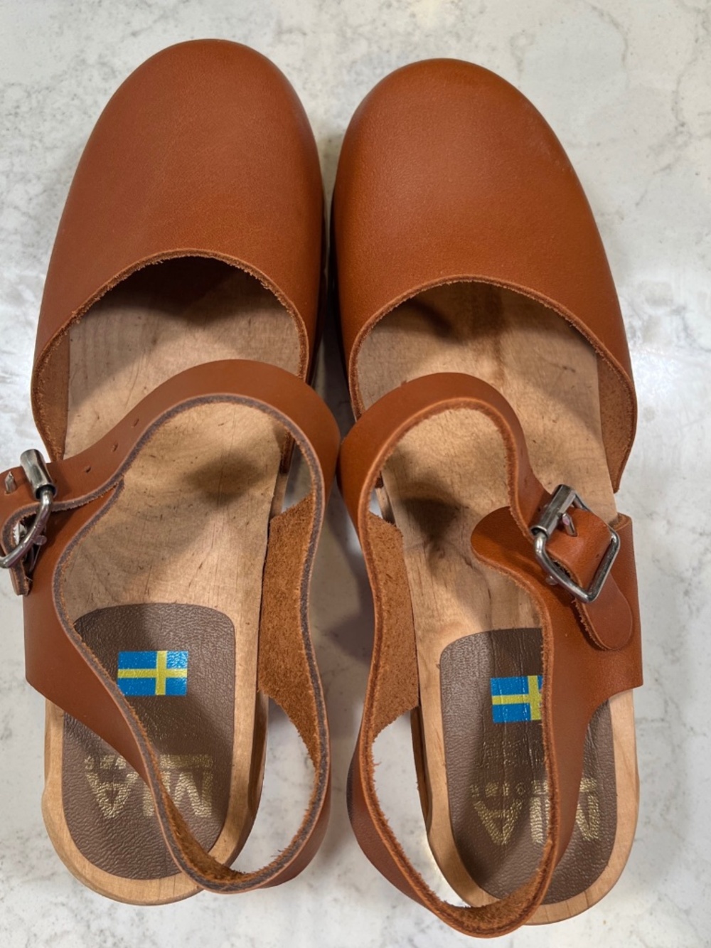 New, in box, MIA Abba Swedish Wooden Heel Leather Clog Slingback EU 40 US 9-9.5